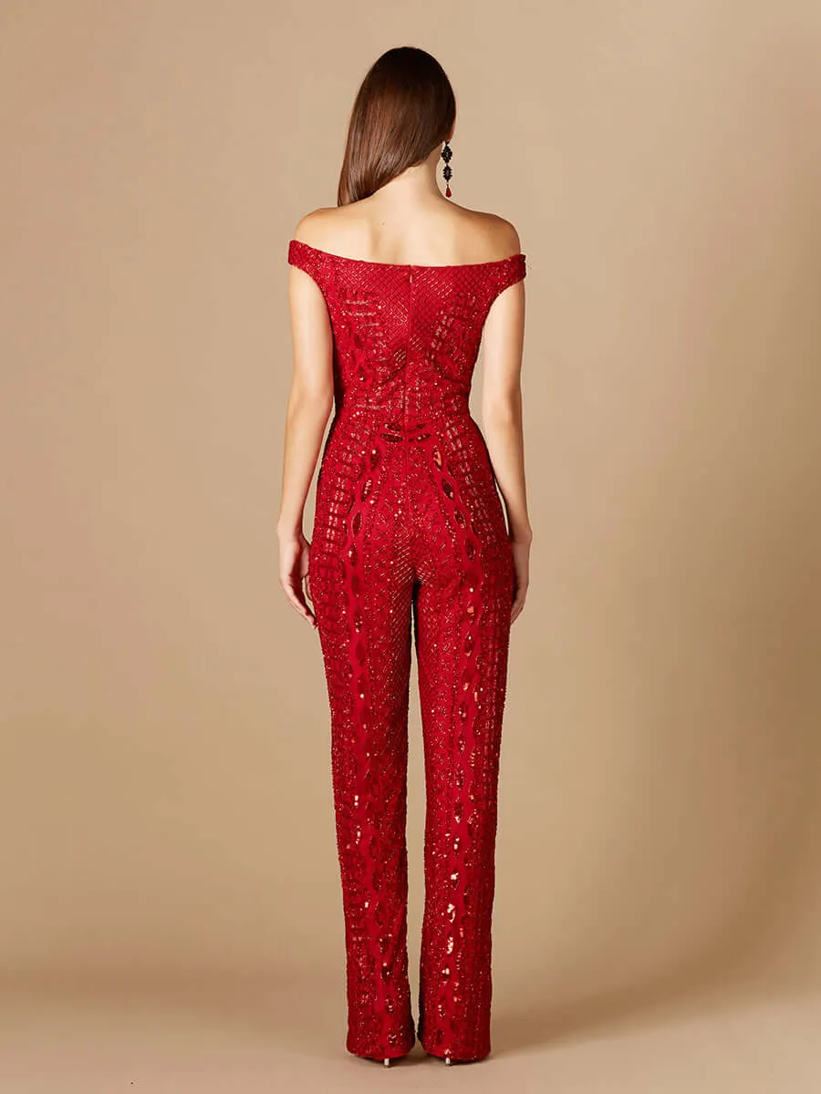29323 - Beaded Off Shoulder Jumpsuit