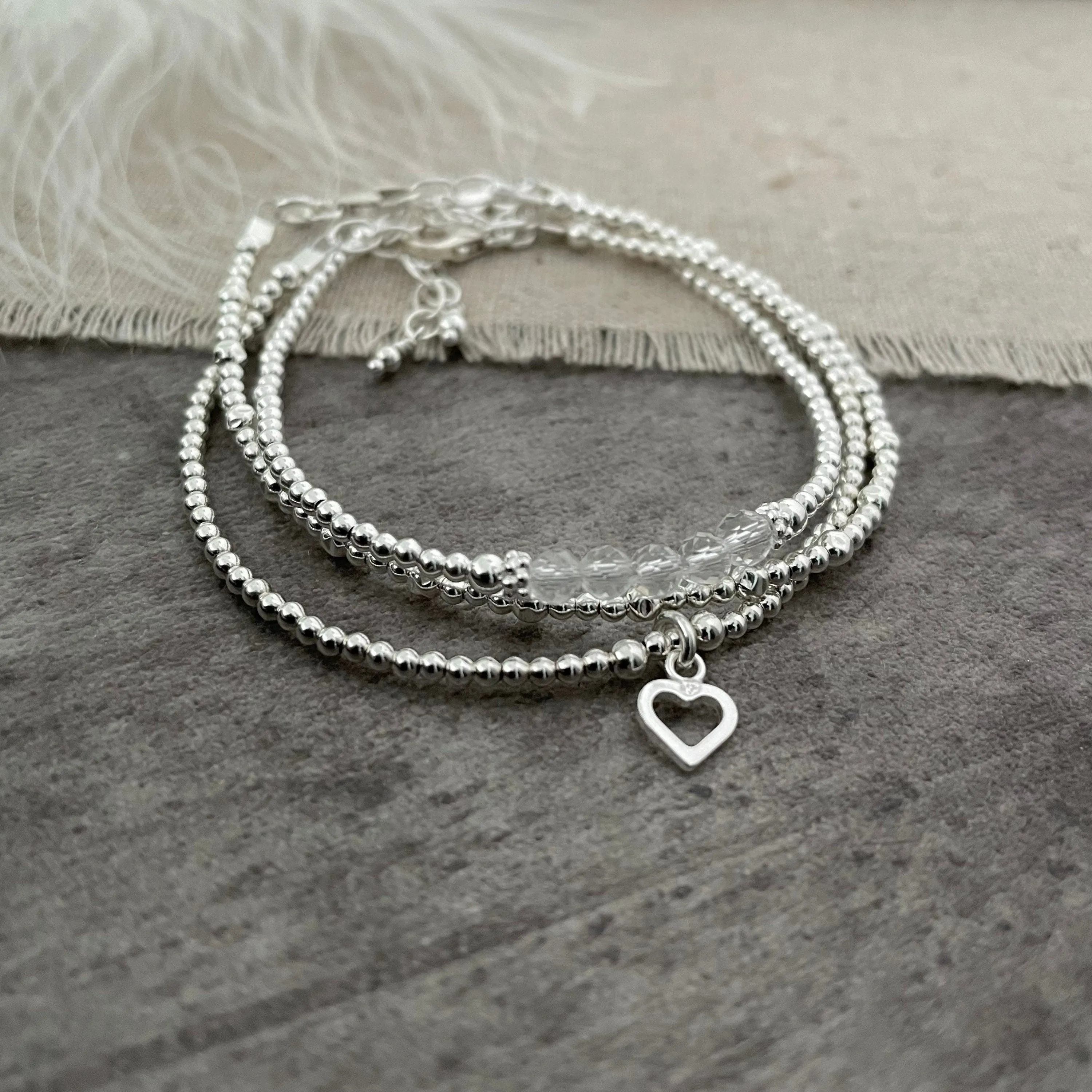 A Dainty April Birthstone Rock Quartz Bracelet Set, April Stacking Bracelets for Women in Sterling Silver