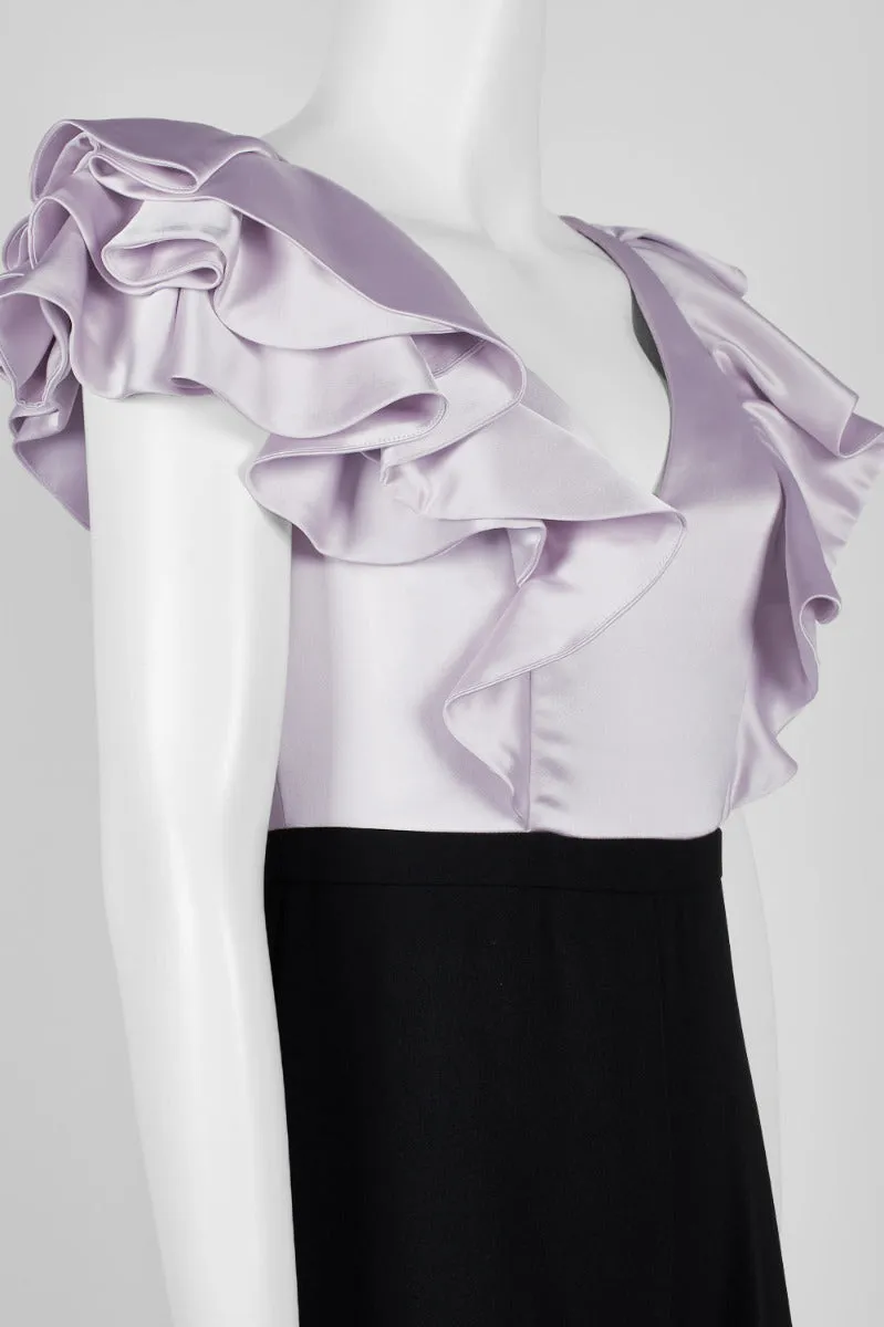 Aidan Mattox V-Neck Flutter Sleeve Zipper Back Satin Crepe Jumpsuit