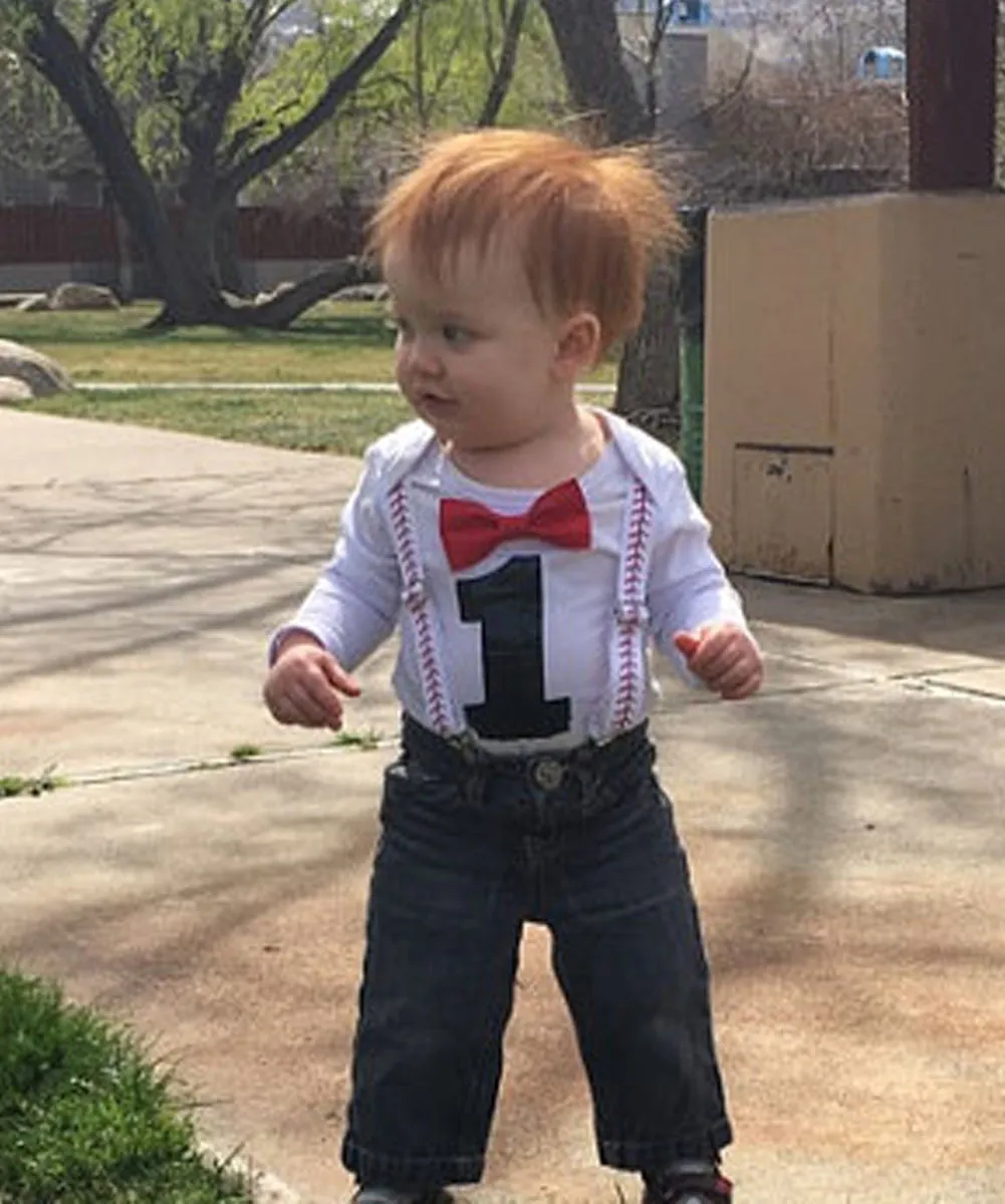 Baseball First Birthday Shirt Baby Boy Navy and Red