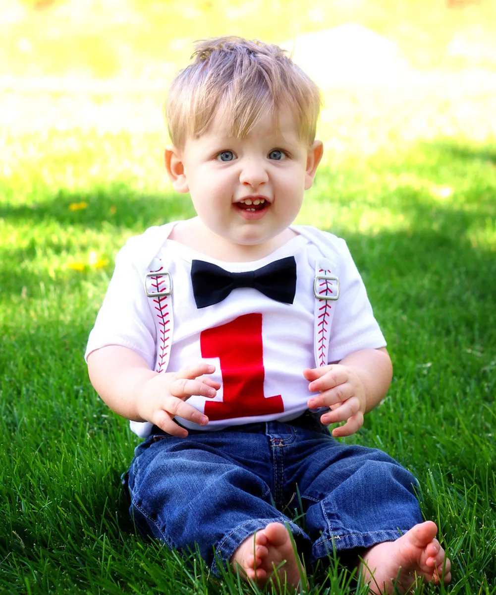 Baseball First Birthday Shirt Baby Boy Navy and Red