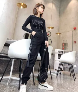 Cargo Pants With High-Waist And Pockets