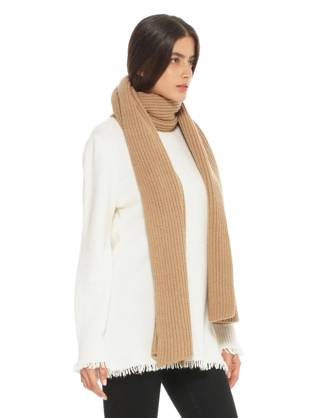 Cashmere & Wool Chunky Ribbed Scarf Camel