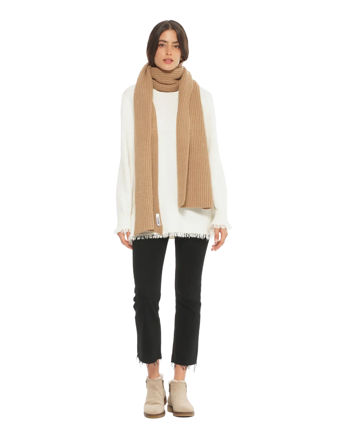 Cashmere & Wool Chunky Ribbed Scarf Camel