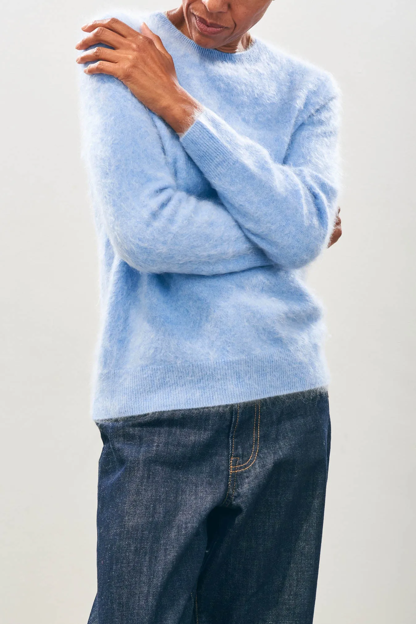 Cashmere Brushed Crew in Blue Marl