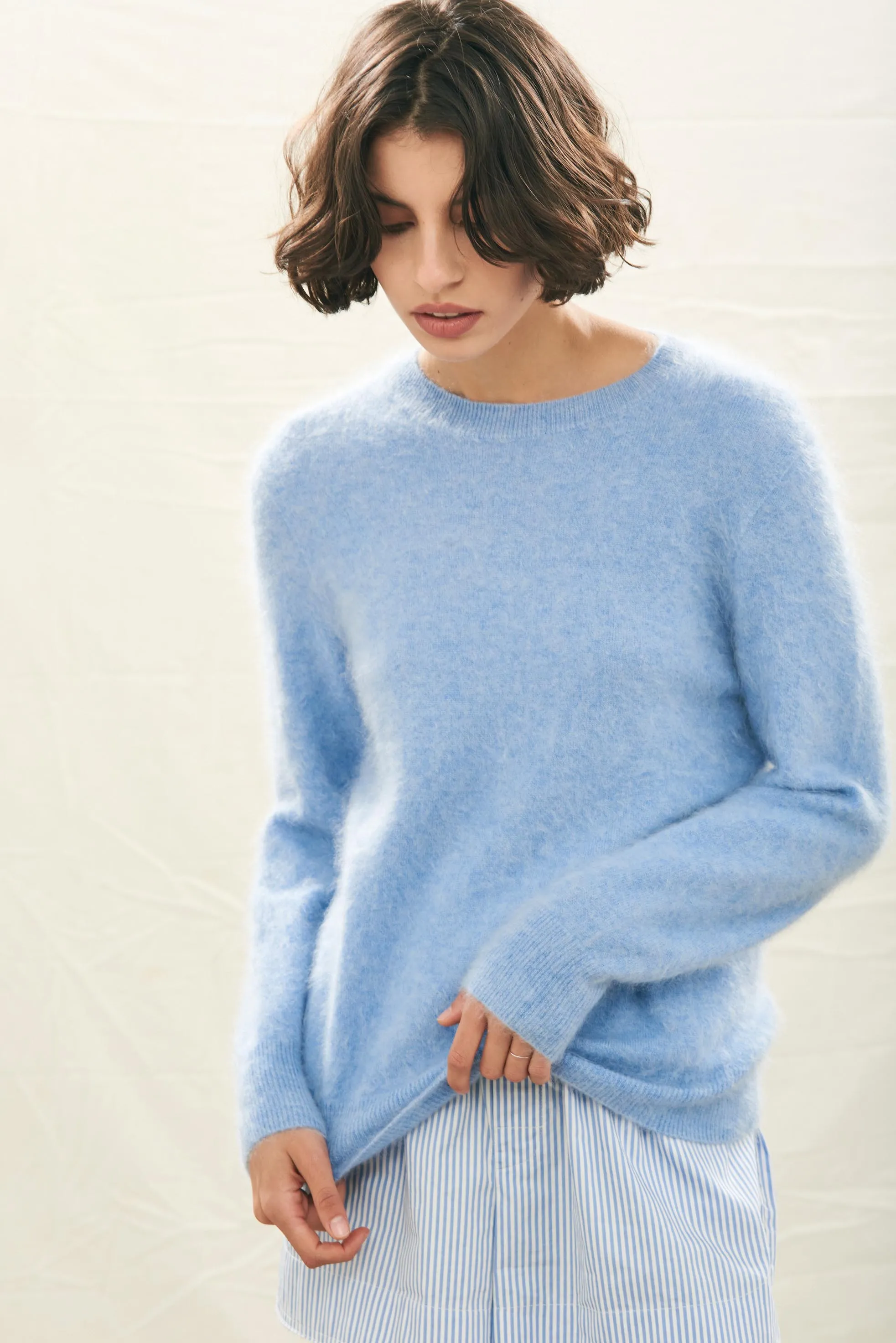 Cashmere Brushed Crew in Blue Marl