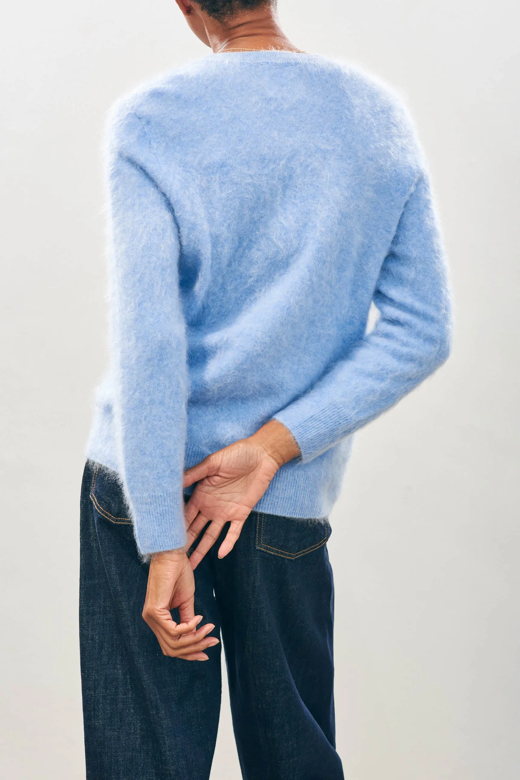 Cashmere Brushed Crew in Blue Marl