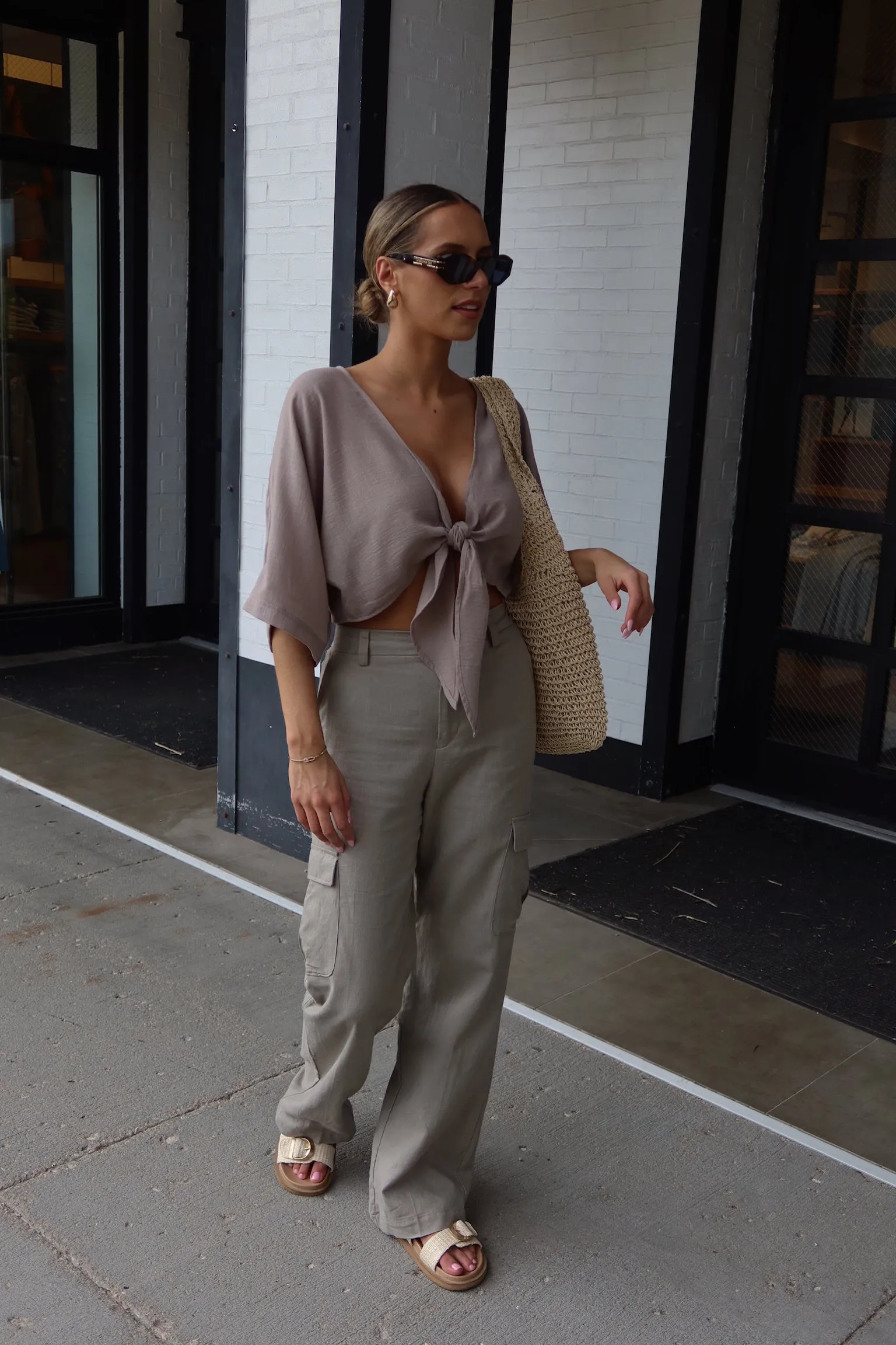 Charcoal Linen Cargo Pants