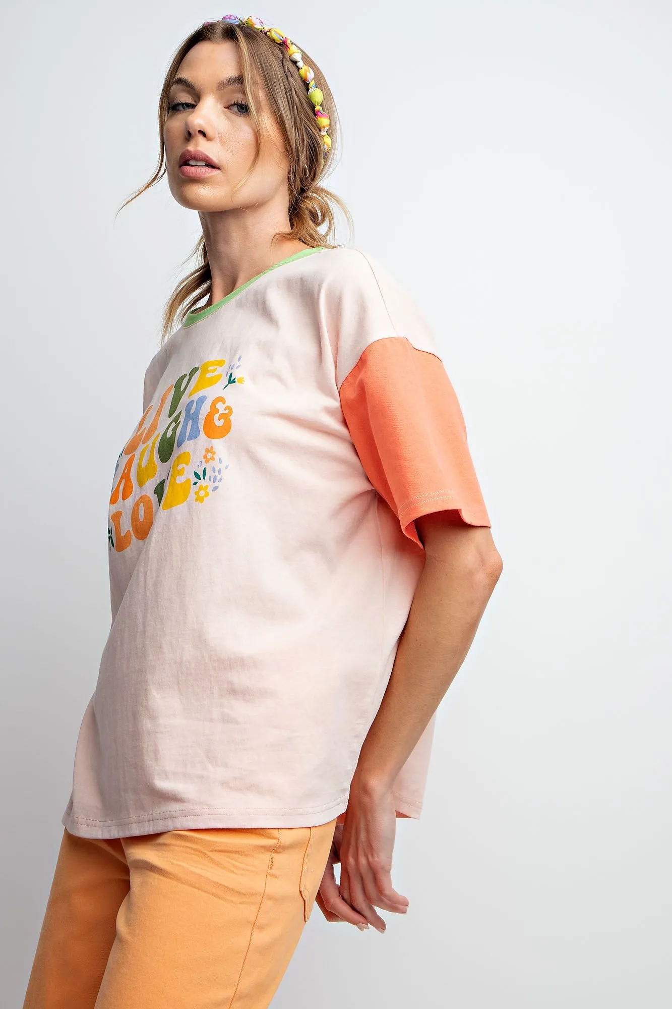 Color Block Jersey "Live Laugh Love" Top