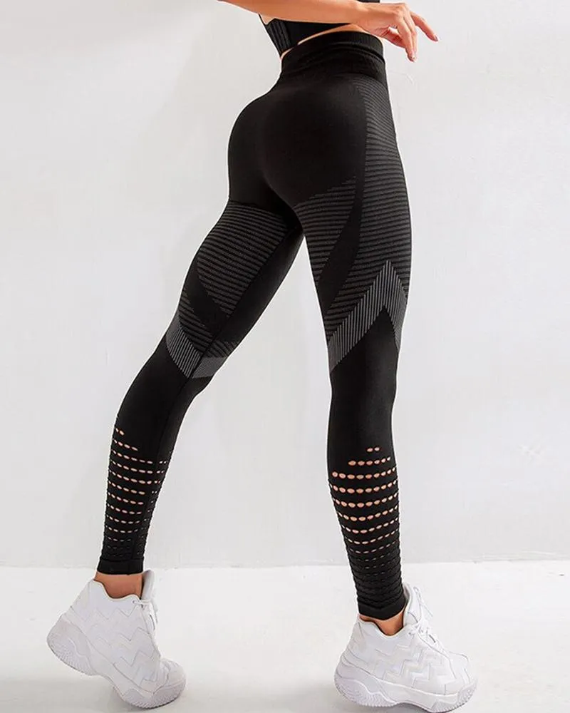Colorblock Slim High Elastic High Waist Yoga Pants Active Pants
