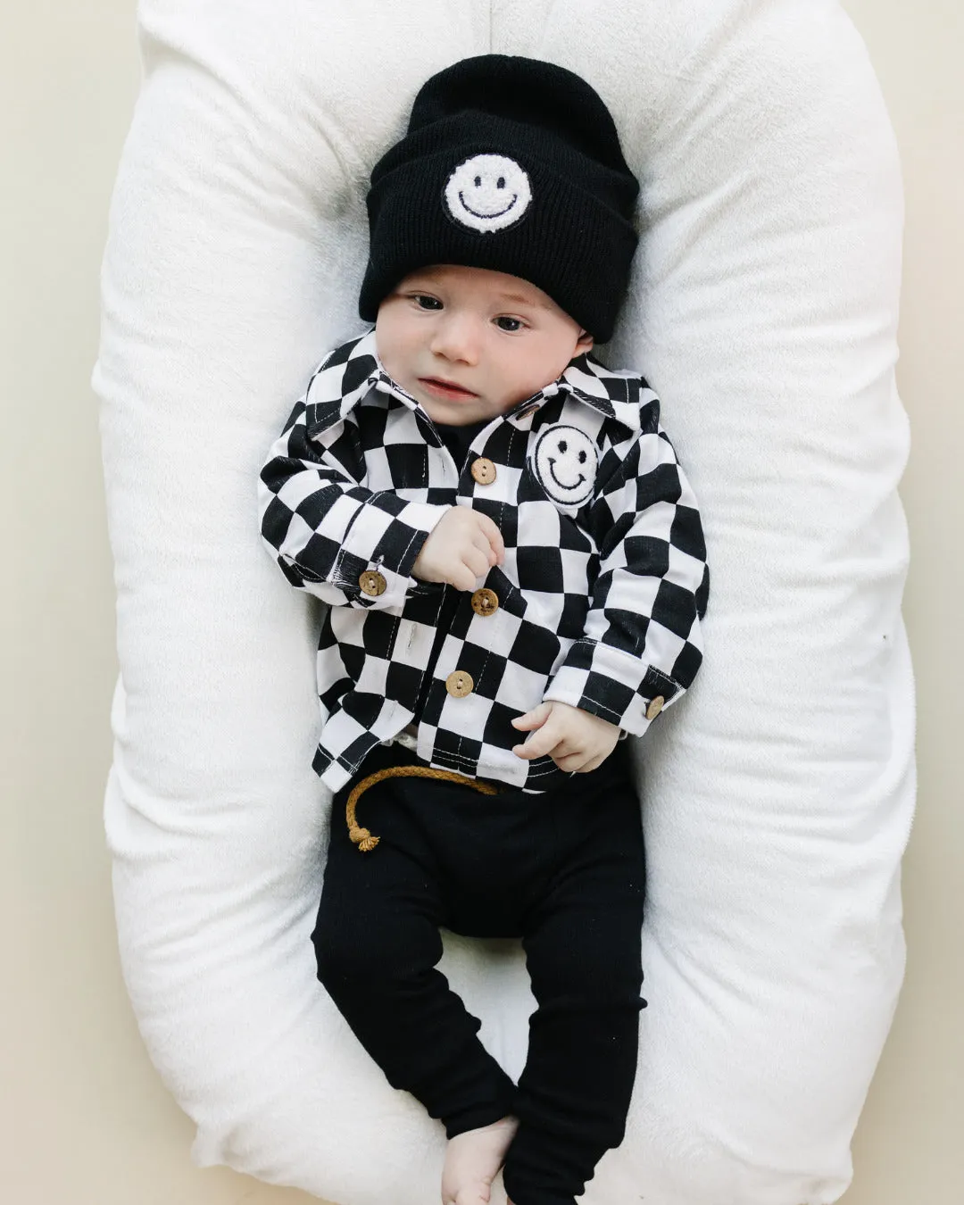 Cotton Shacket | Smiley Checkered Black EXCLUDED FROM BF