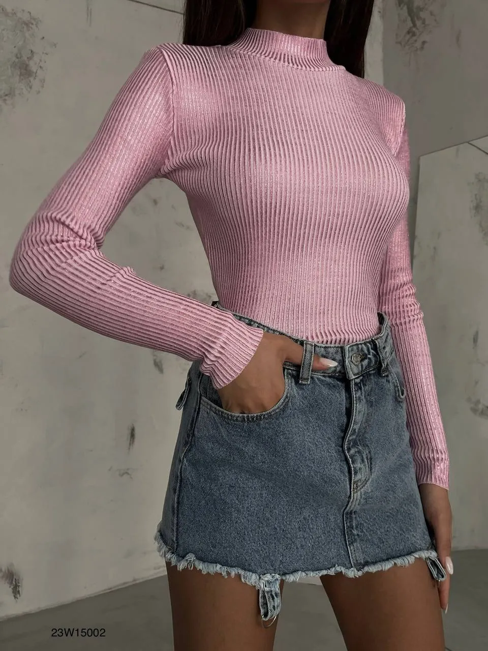 Deana Turtleneck Metallic Knitted Top In Pink