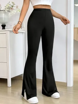 Elegant High-Waist Split-Hem Flare Pants