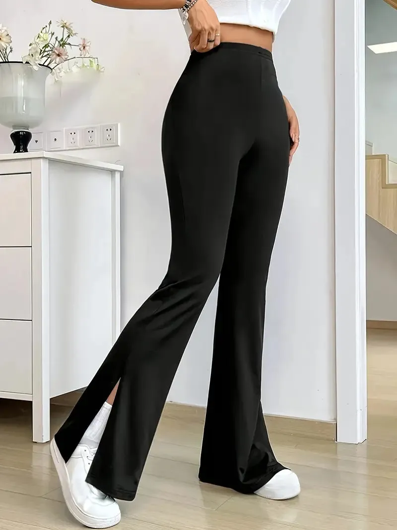 Elegant High-Waist Split-Hem Flare Pants