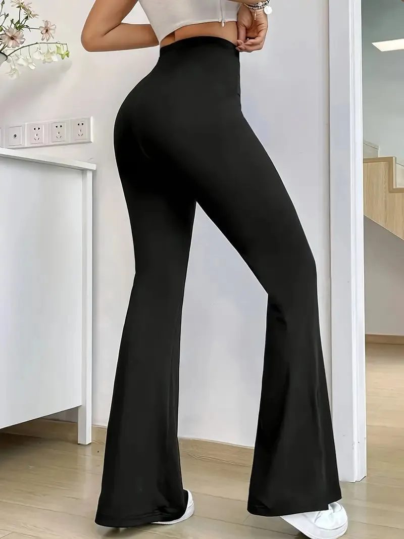 Elegant High-Waist Split-Hem Flare Pants