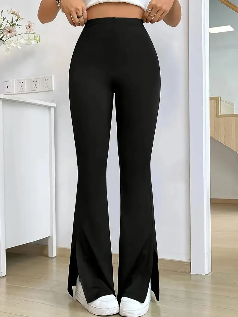 Elegant High-Waist Split-Hem Flare Pants