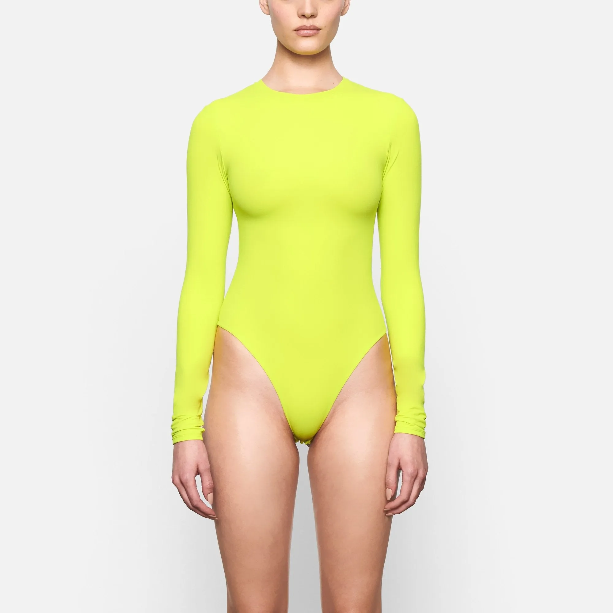 FITS EVERYBODY LONG SLEEVE CREW NECK BODYSUIT | NEON LIME