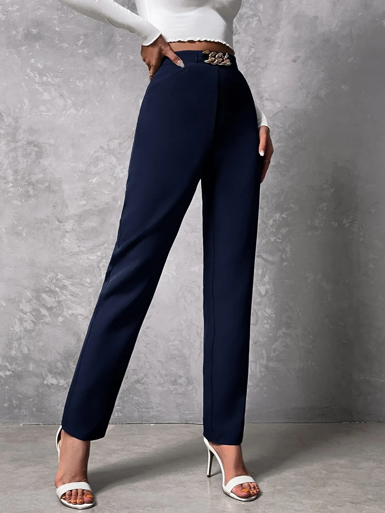 High Waist Chain Detail Pants
