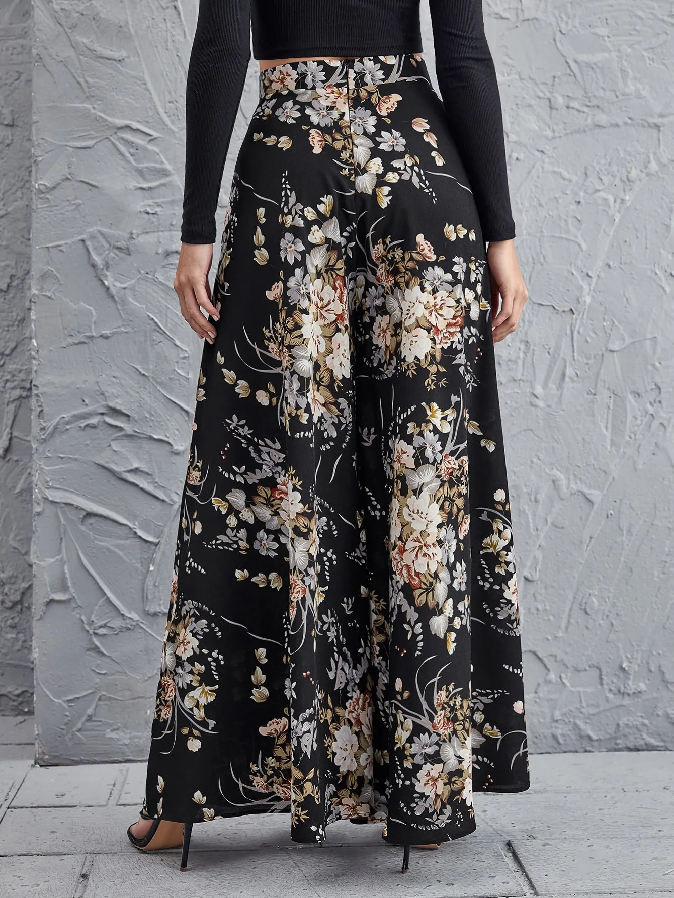 High Waist Floral Wide Leg Pants