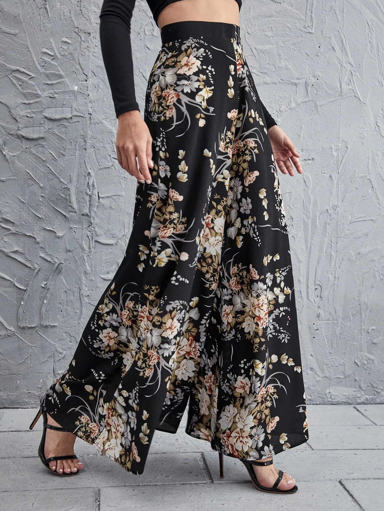 High Waist Floral Wide Leg Pants