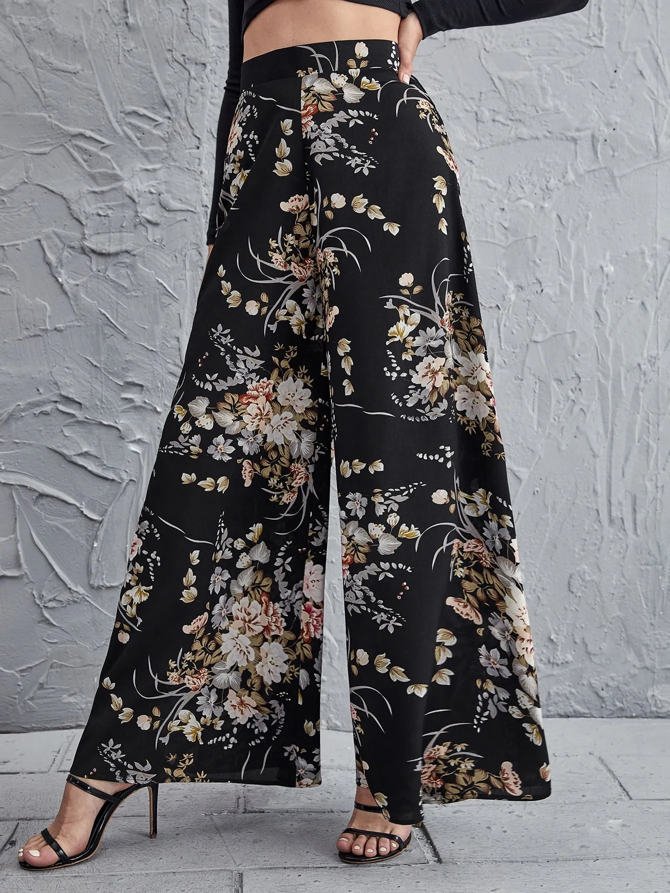 High Waist Floral Wide Leg Pants