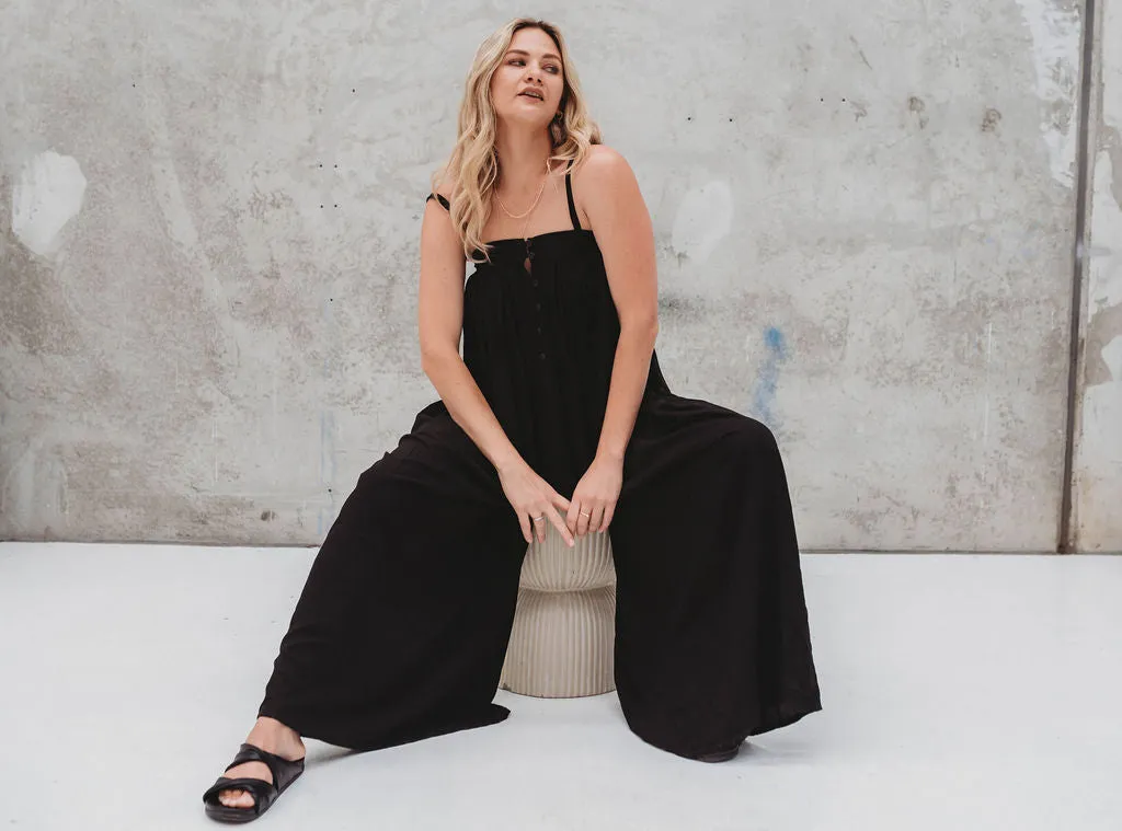 Holiday Rayon Jumpsuit - Black