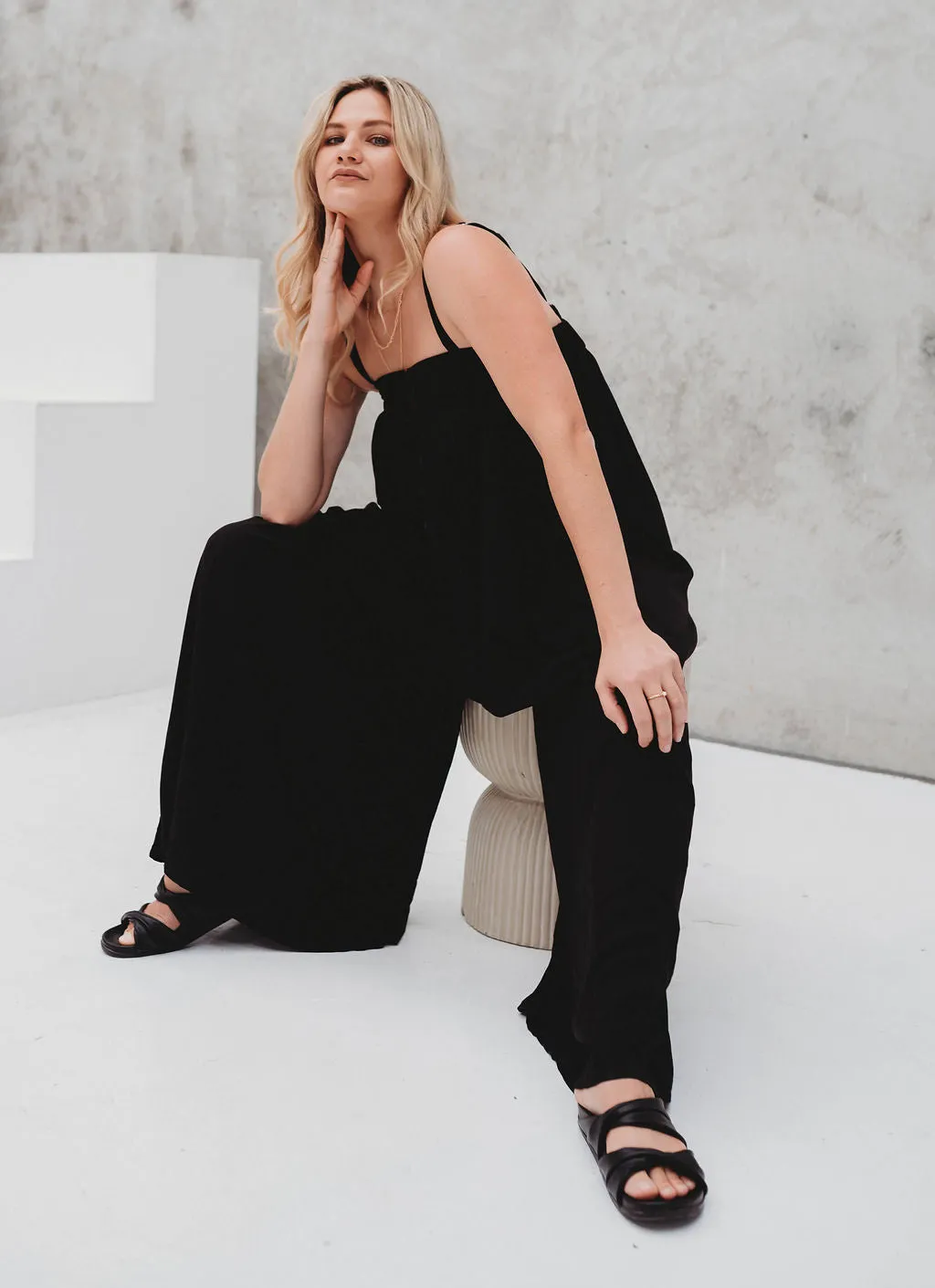 Holiday Rayon Jumpsuit - Black