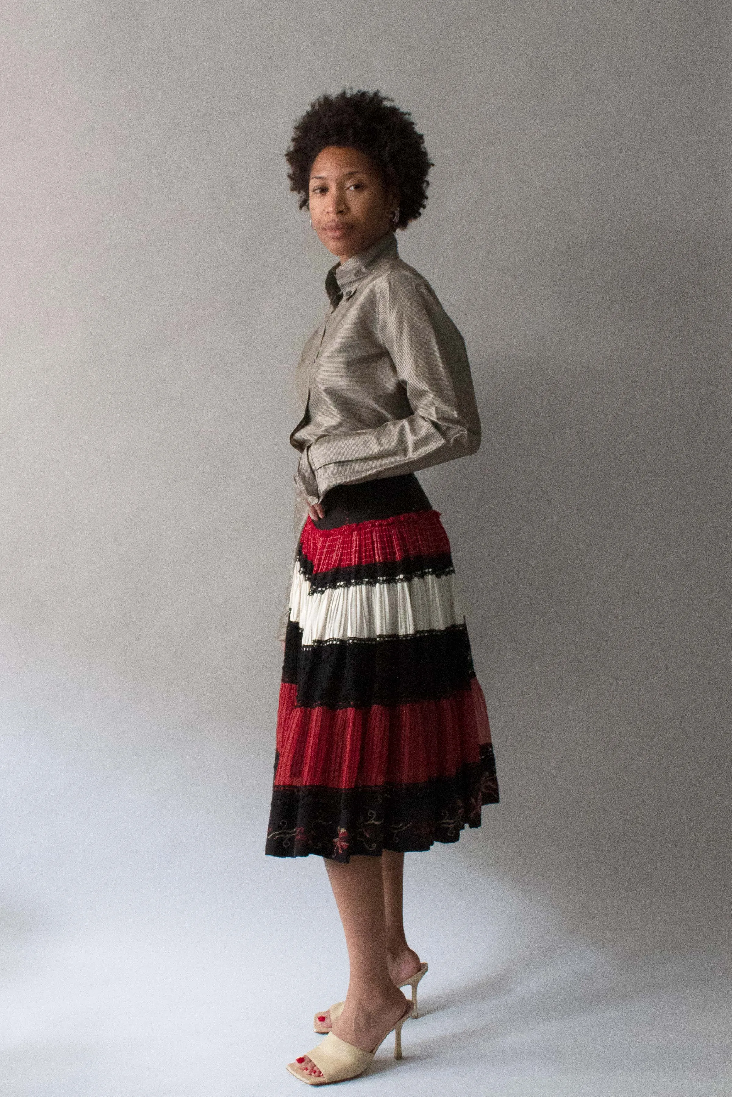 Jean Paul Gaultier Multi Medium Tierred Pleated Skirt