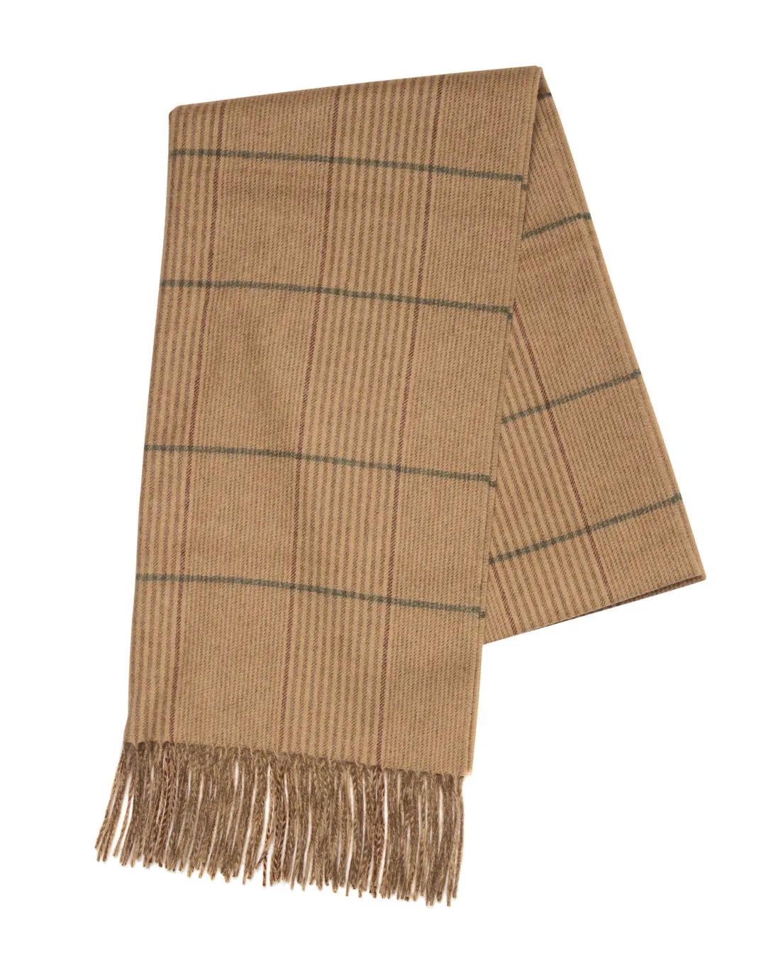 Joshua Ellis Classic Windowpane 100% Cashmere  Scarf Camel Brown x Green