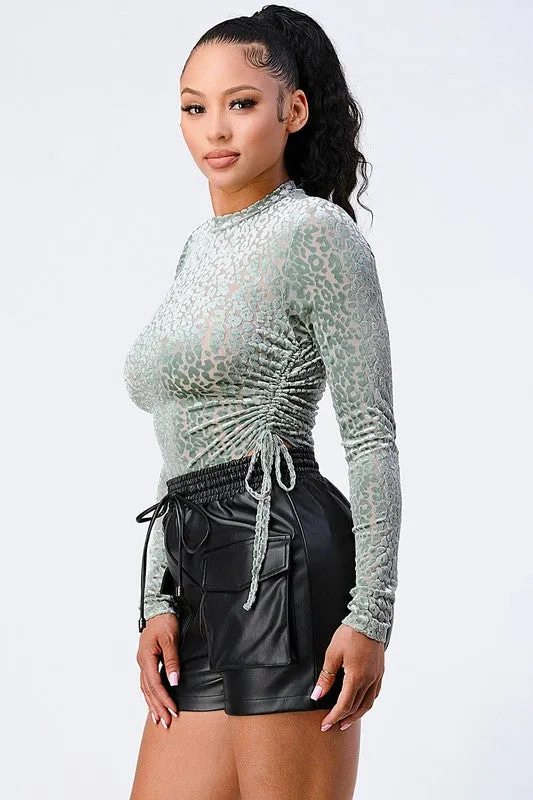 LEOPARD PRINT FLOCKING LONG SLEEVE BODYSUIT