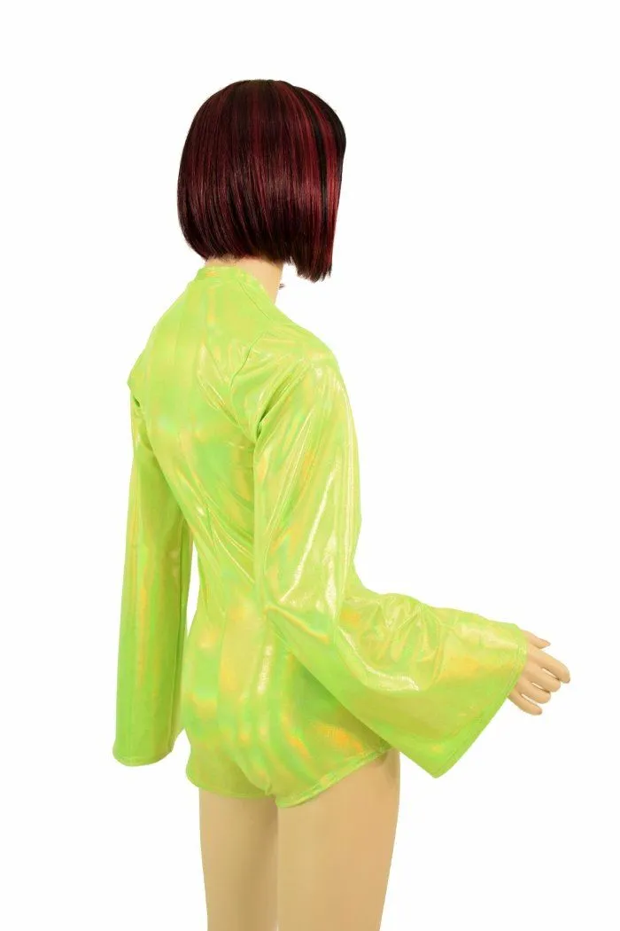 Lime Plunging V Bell Sleeve Romper