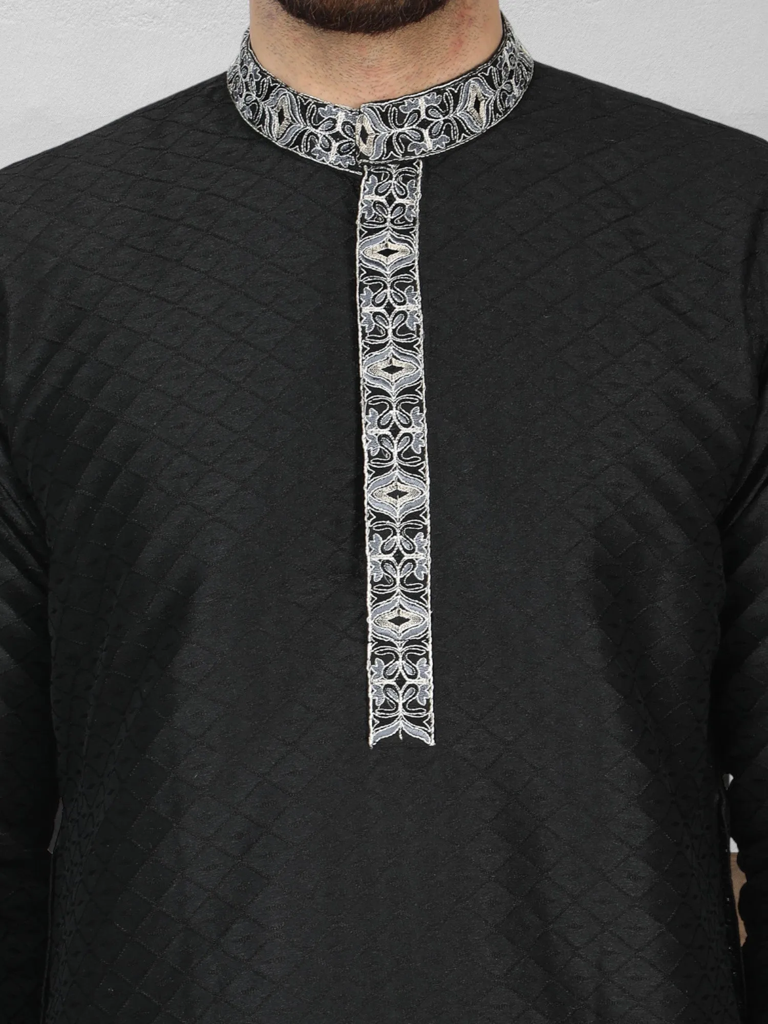 Men's Art Silk Kurta Pajama Indian Traditional Wedding Party Festive Season Dress Set Black