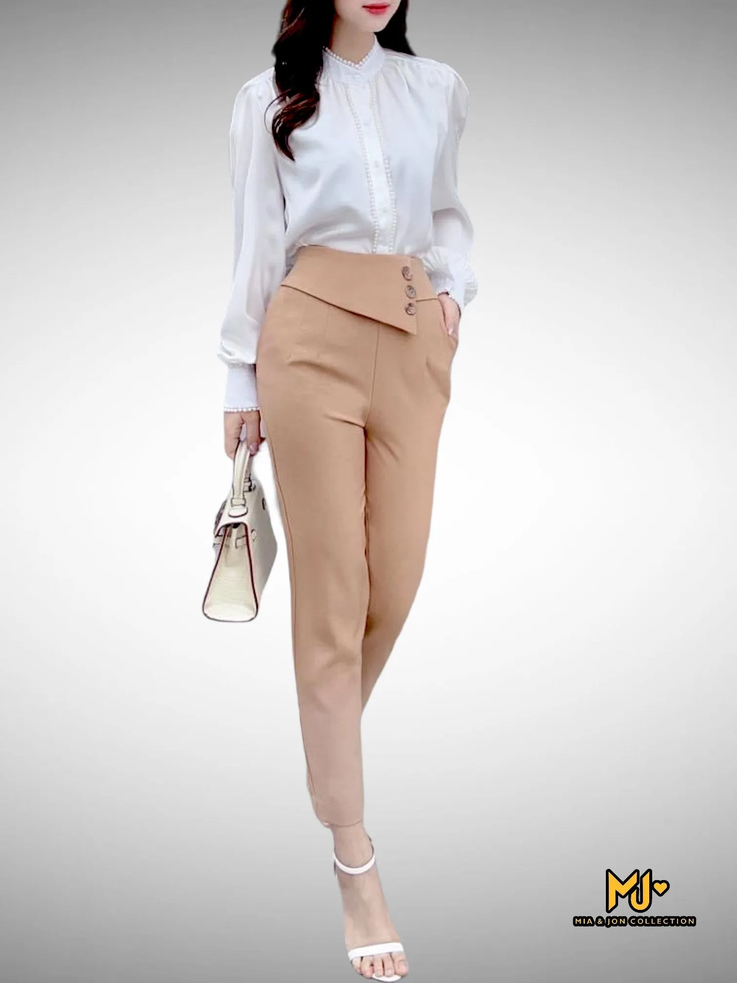 MJQ2201 The High Waist Ankle Pant in Beige