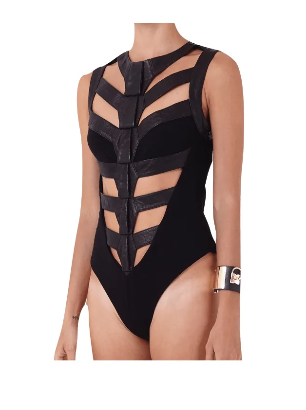Onyx Leather Bodysuit