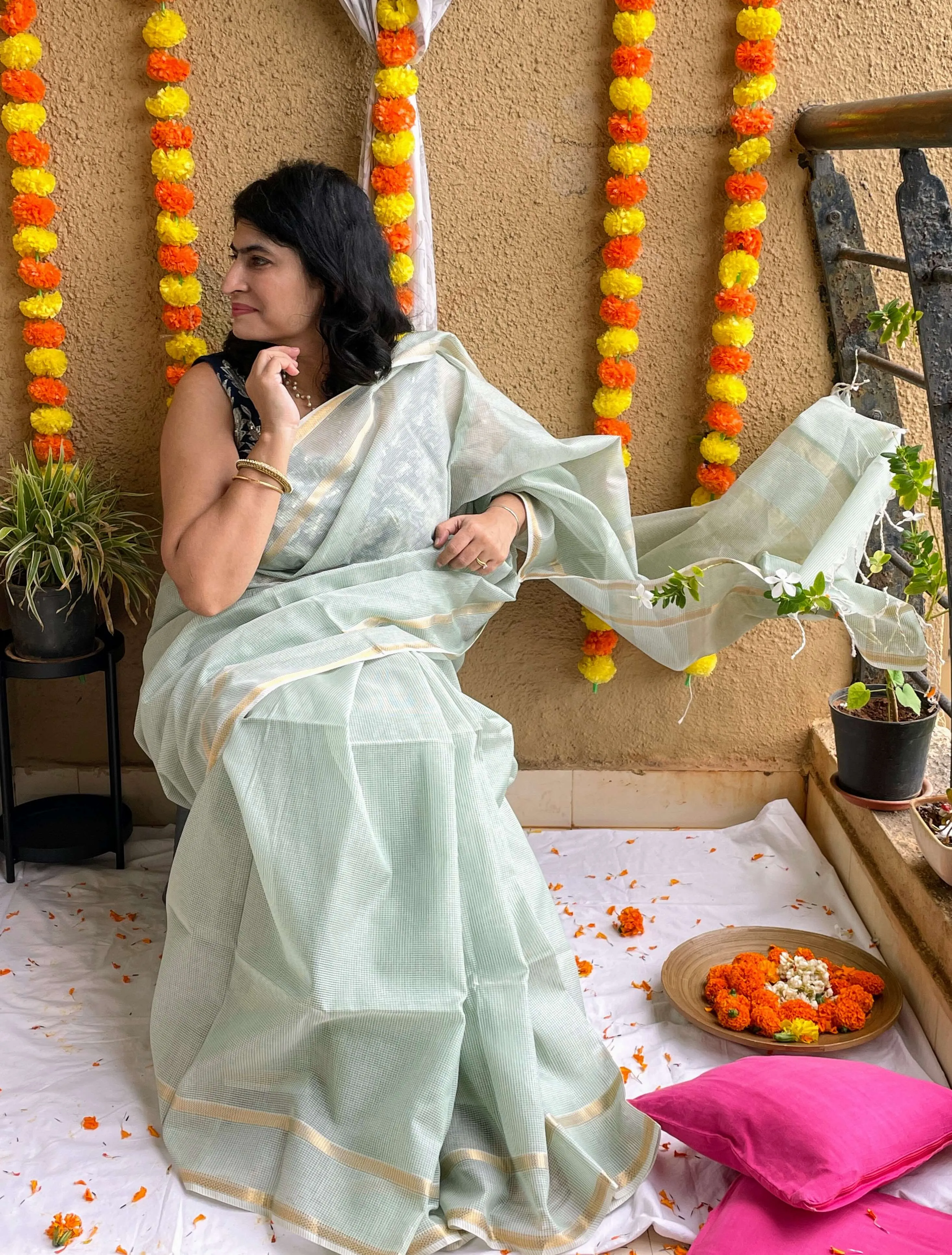 Pastel green Maheshwari Saree ~ Rang collection