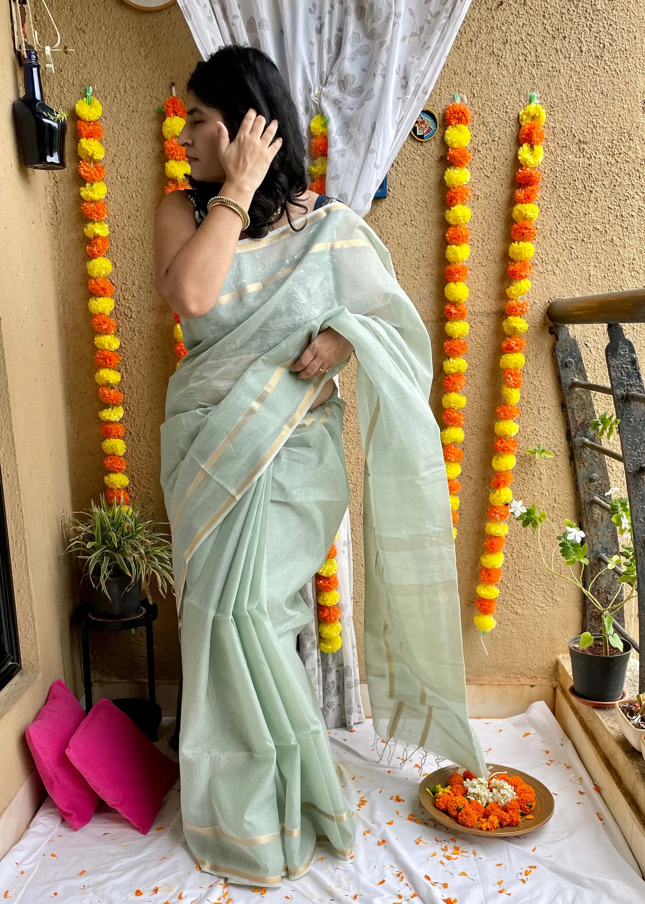 Pastel green Maheshwari Saree ~ Rang collection