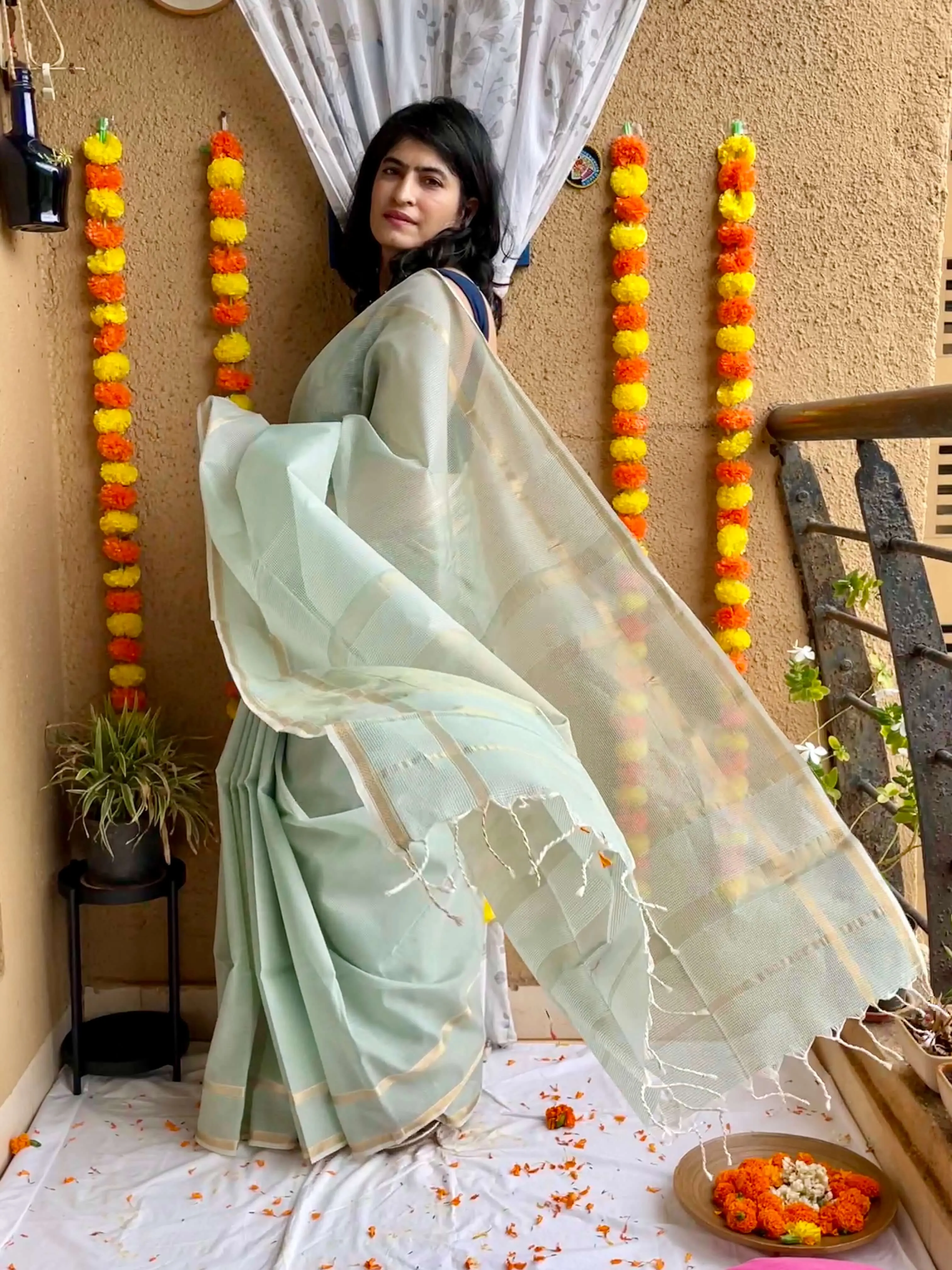 Pastel green Maheshwari Saree ~ Rang collection