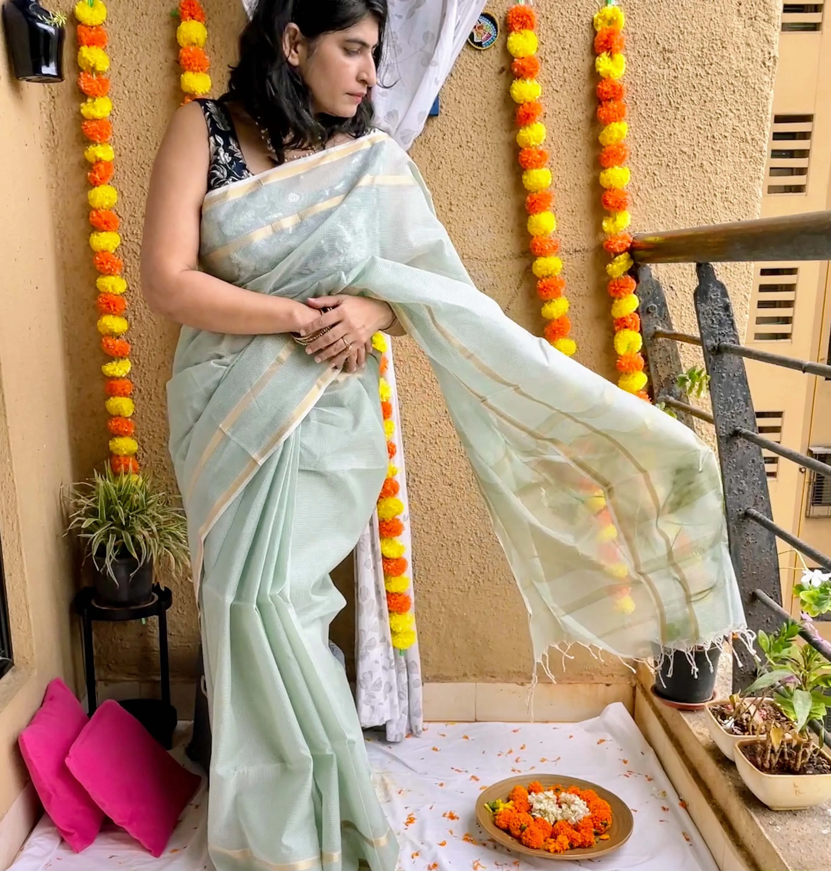 Pastel green Maheshwari Saree ~ Rang collection