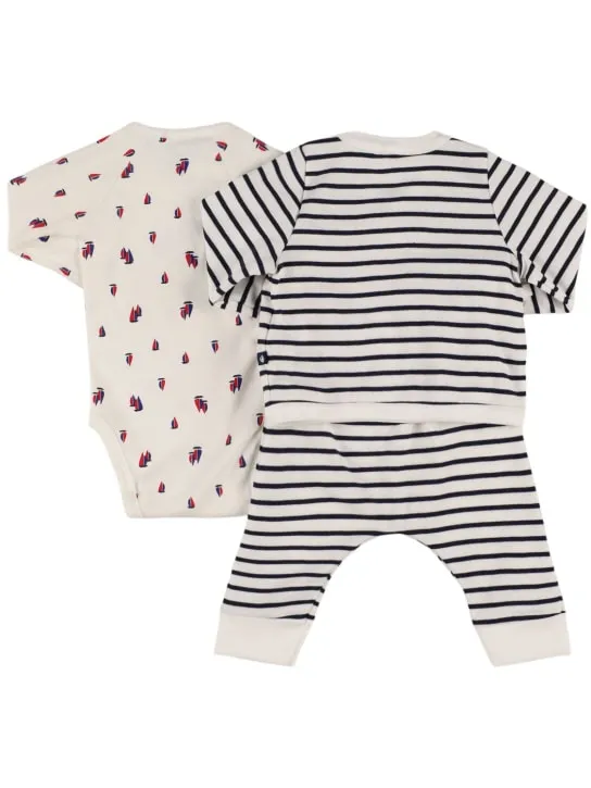 Petit Bateau   Cotton cardigan, bodysuit &amp; pants 