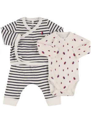 Petit Bateau   Cotton cardigan, bodysuit &amp; pants 
