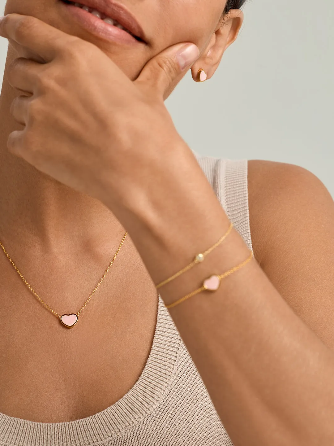 Pink Heart Mother Of Pearl Necklace