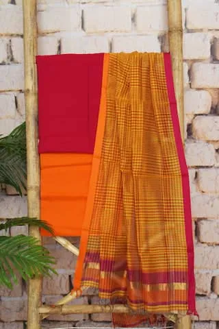 Pink Pure Maheshwari Silk Unstitched Suit