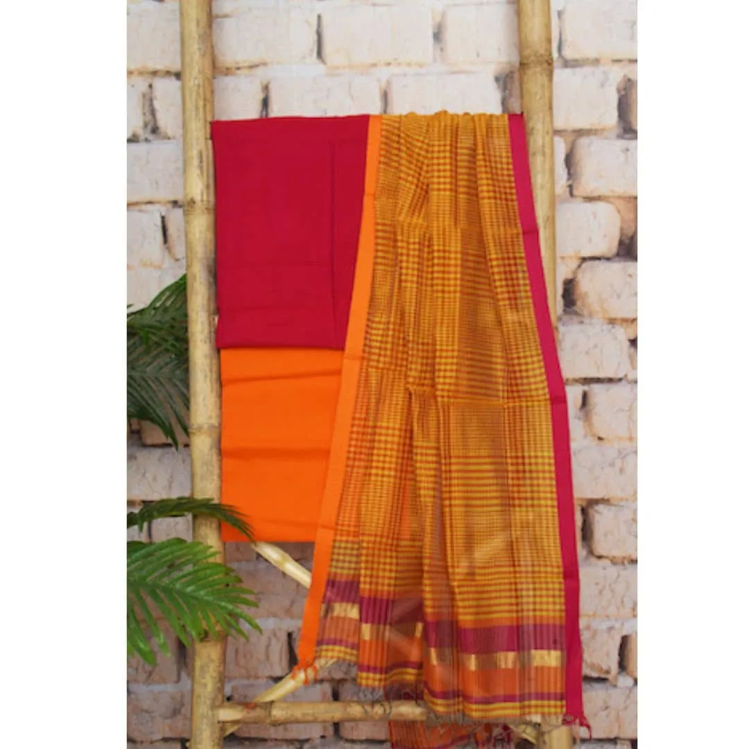 Pink Pure Maheshwari Silk Unstitched Suit
