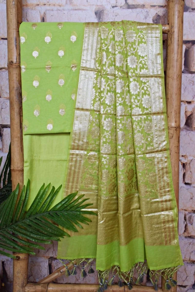 Pista Green Banarasi Cotton Silk Suit