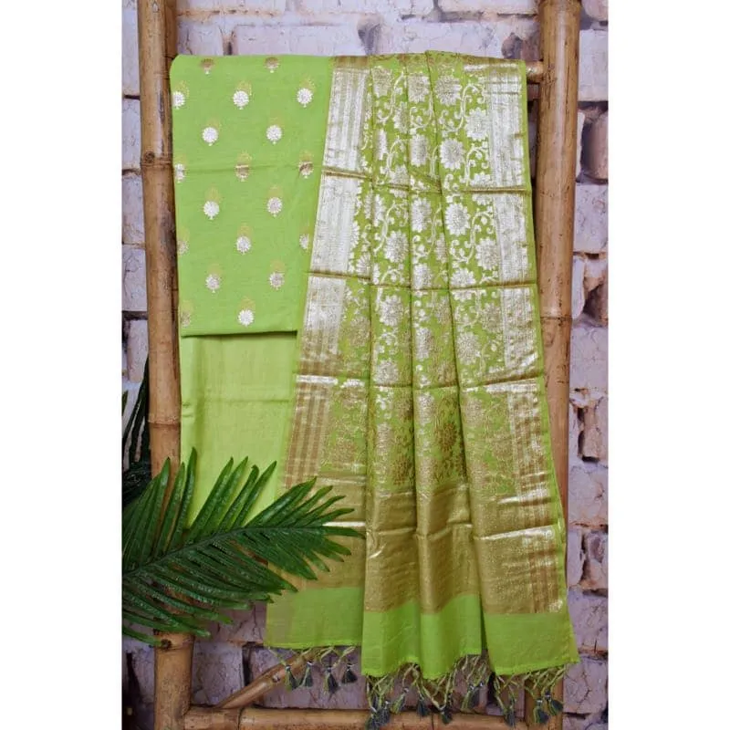 Pista Green Banarasi Cotton Silk Suit