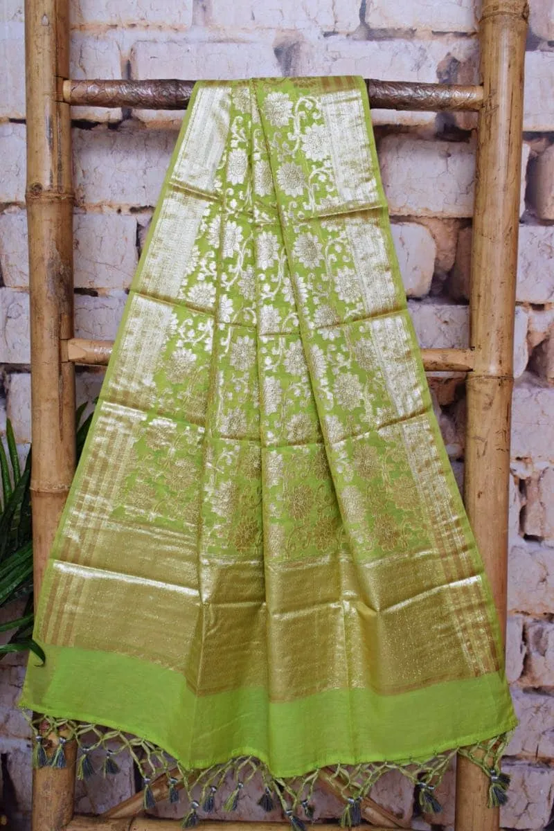 Pista Green Banarasi Cotton Silk Suit