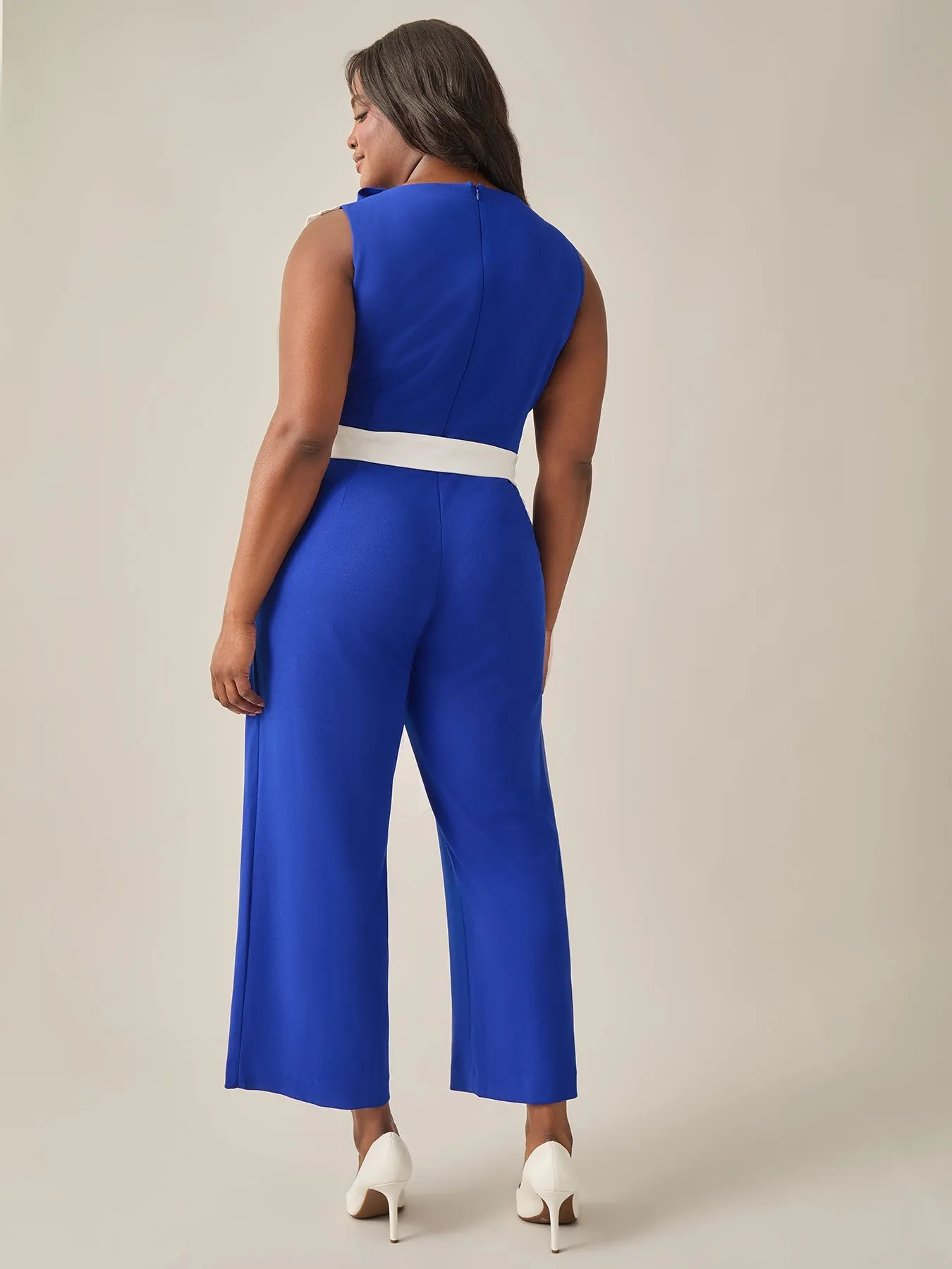 Plus Size Ruffle Shoulder Jumpsuit, Royal Signature
