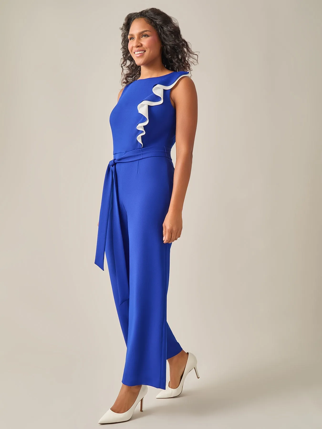 Plus Size Ruffle Shoulder Jumpsuit, Royal Signature