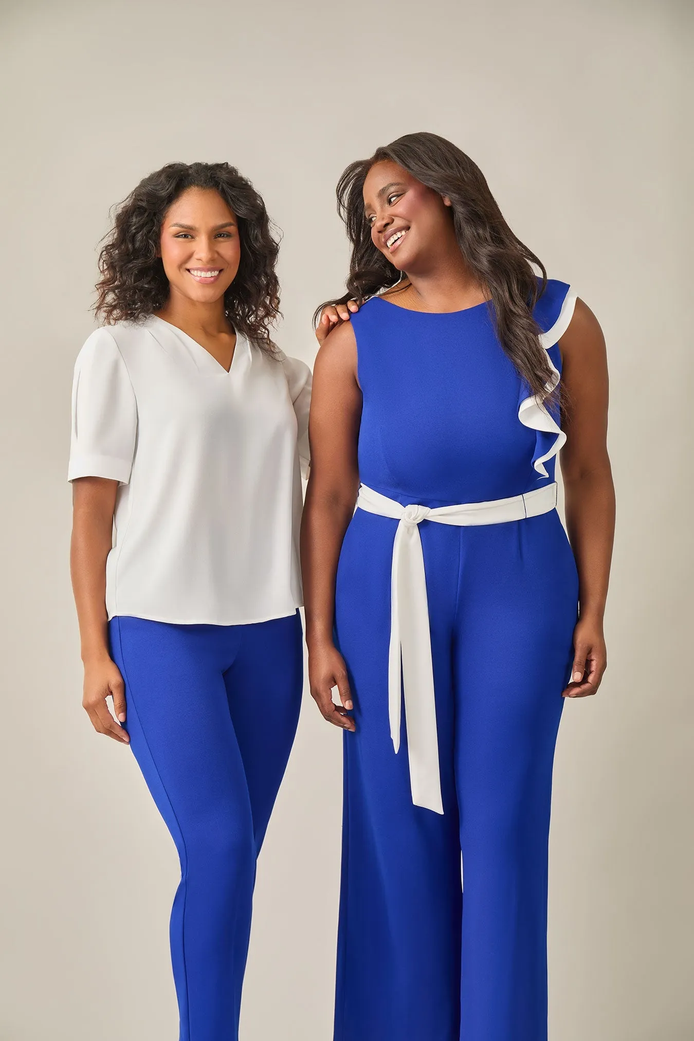 Plus Size Ruffle Shoulder Jumpsuit, Royal Signature