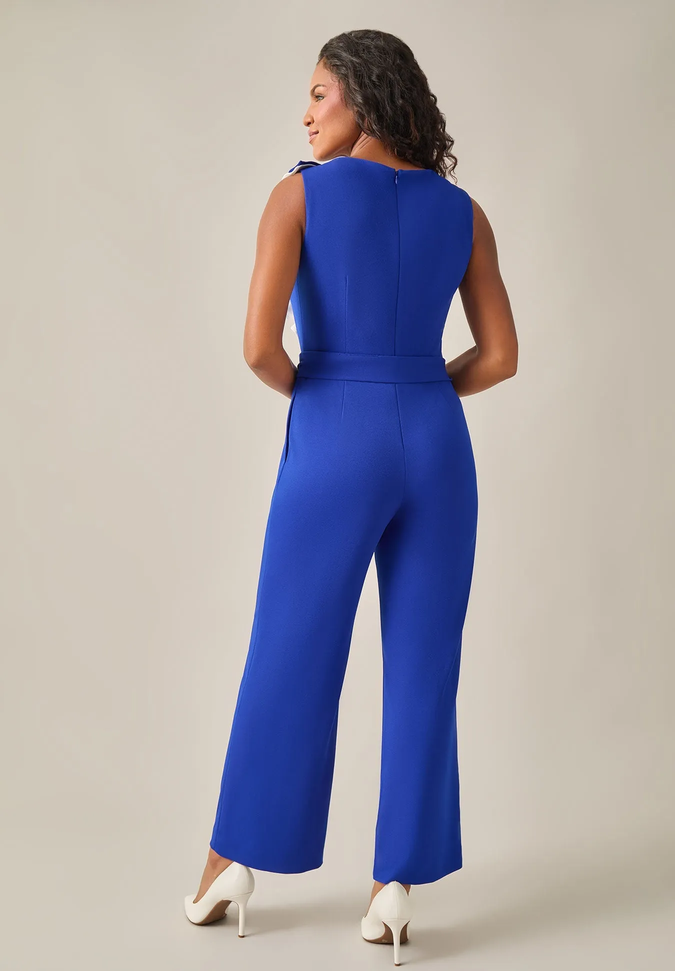 Plus Size Ruffle Shoulder Jumpsuit, Royal Signature